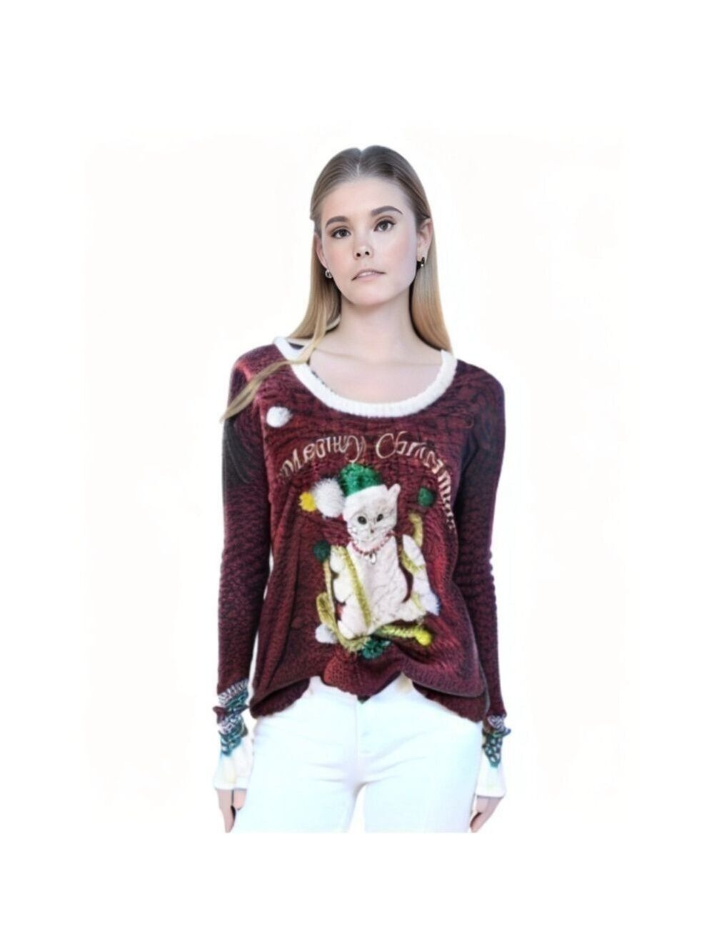 United States Christmas Ugly Christmas “Meowy Christmas” Cat Sweater